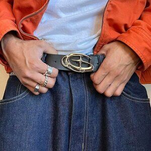 y2k 2000s chrome star futuristic cross emblem black and silver grunge emo belt